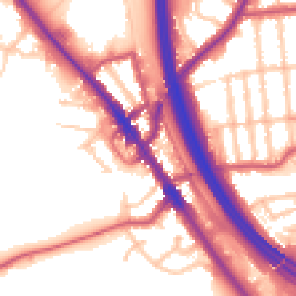 Daytime road noise heatmap for NW9 7ED