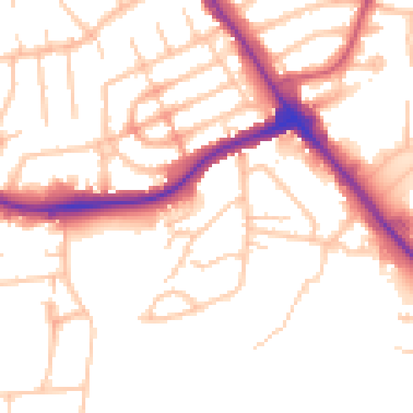 Daytime road noise heatmap for NW9 7RQ