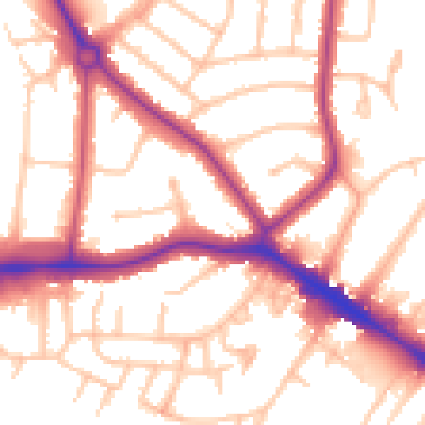Daytime road noise heatmap for NW9 8PW