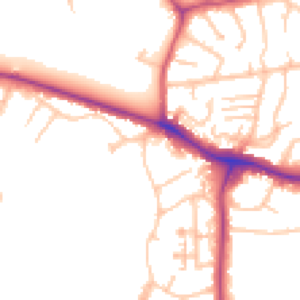Daytime road noise heatmap for NW9 8XJ