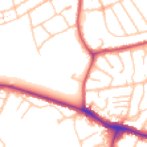 Daytime road noise heatmap for NW9 9AF