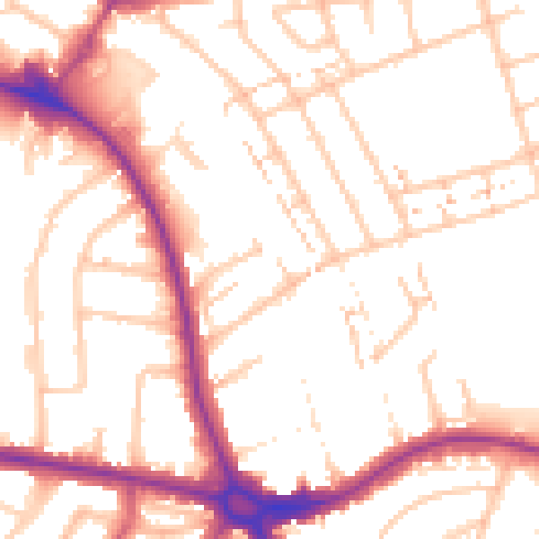 Daytime road noise heatmap for NW9 9EQ