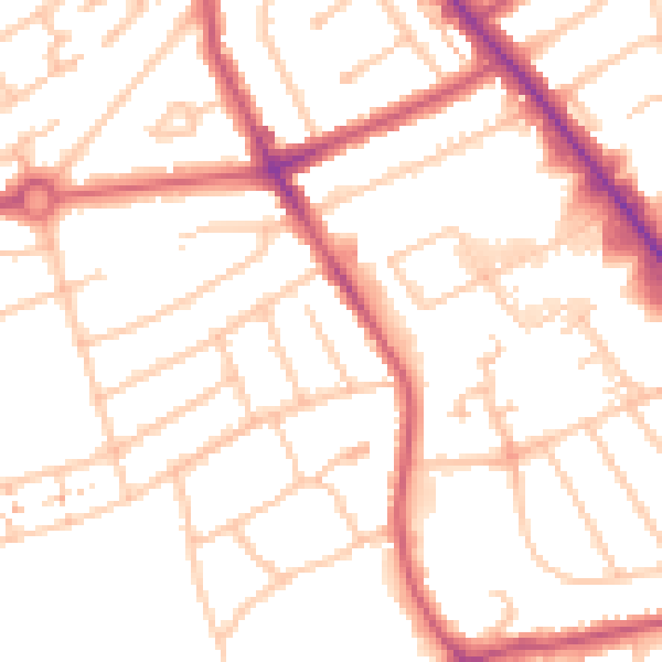 Daytime road noise heatmap for NW9 9JA