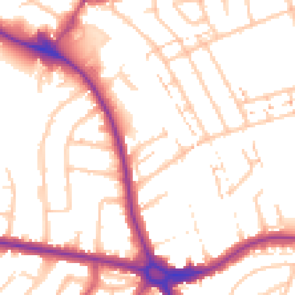 Daytime road noise heatmap for NW9 9QJ