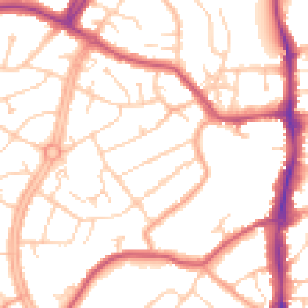 Daytime road noise heatmap for OX16 0DJ