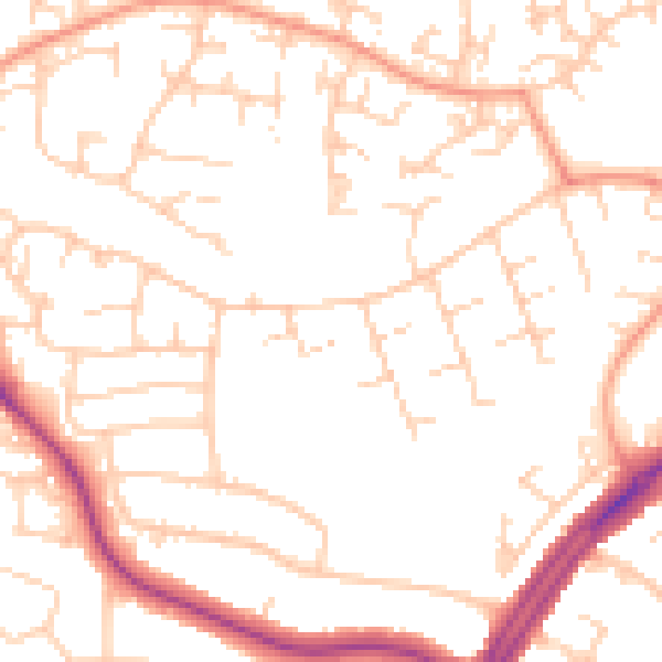 Daytime road noise heatmap for OX16 1QN