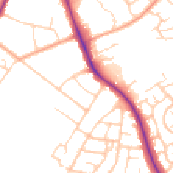 Daytime road noise heatmap for OX16 9AR