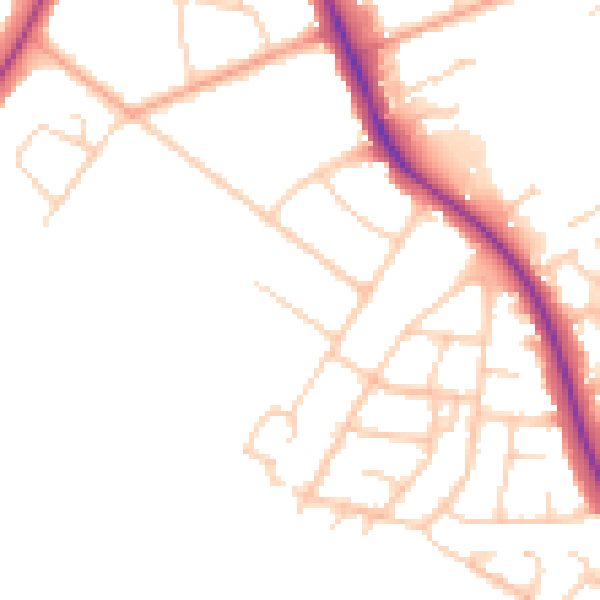 Daytime road noise heatmap for OX16 9DG