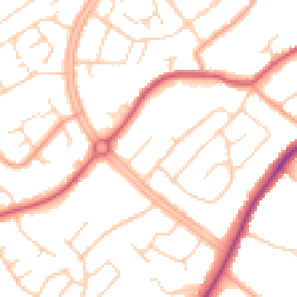 Daytime road noise heatmap for OX16 9NQ