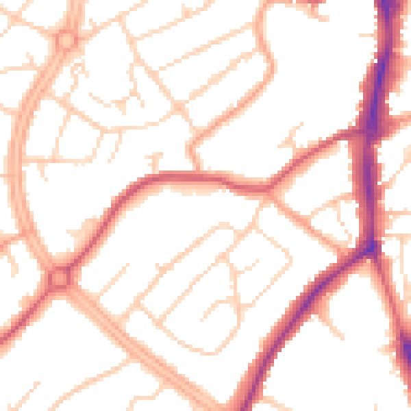 Daytime road noise heatmap for OX16 9QD