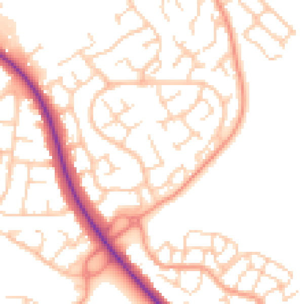 Daytime road noise heatmap for OX16 9TU