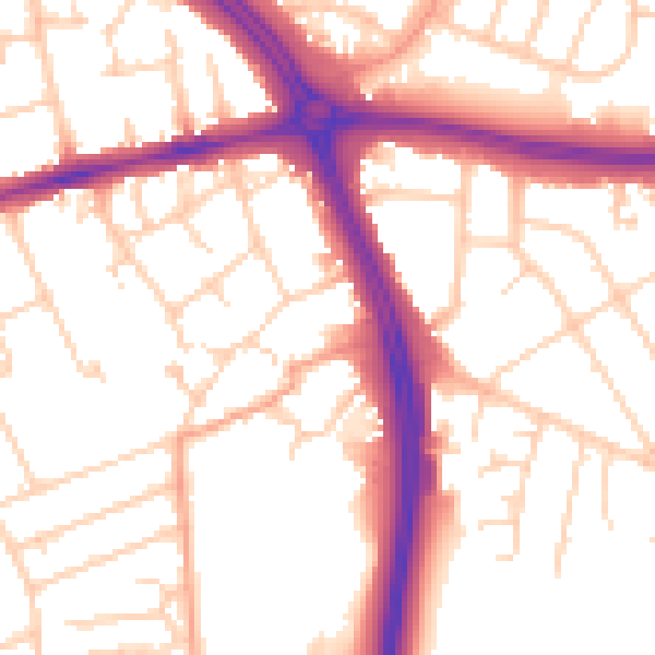 Daytime road noise heatmap for OX3 8JW