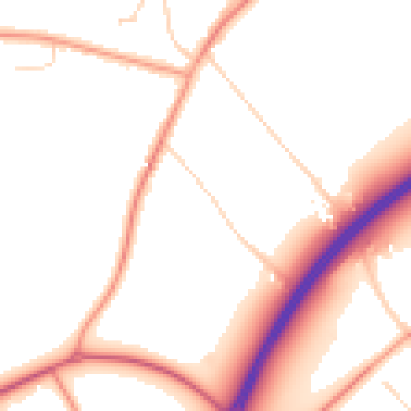 Daytime road noise heatmap for PE14 7DG