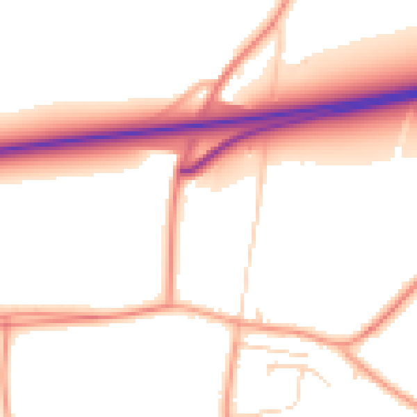 Daytime road noise heatmap for PE14 7EW