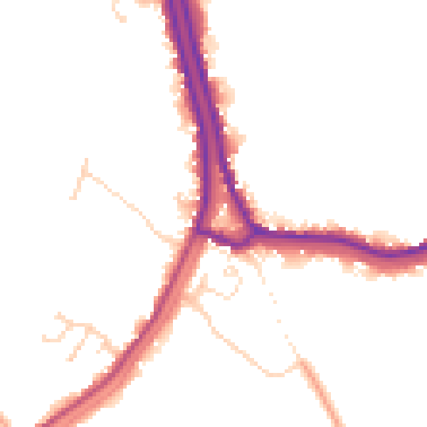 Daytime road noise heatmap for PE14 8PZ
