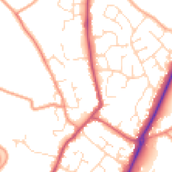 Daytime road noise heatmap for PE20 1AQ