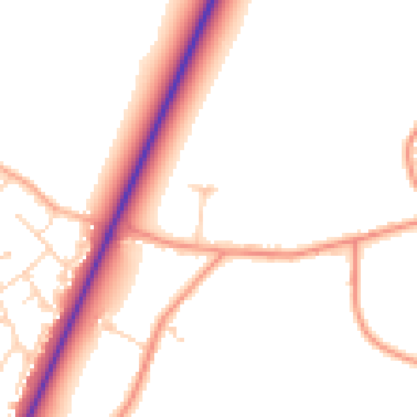 Daytime road noise heatmap for PE20 1AU