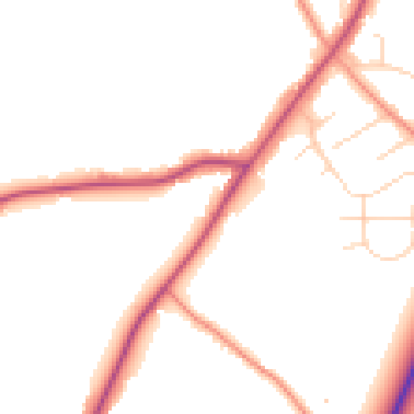 Daytime road noise heatmap for PE20 1BN