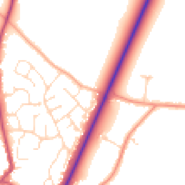 Daytime road noise heatmap for PE20 1DA