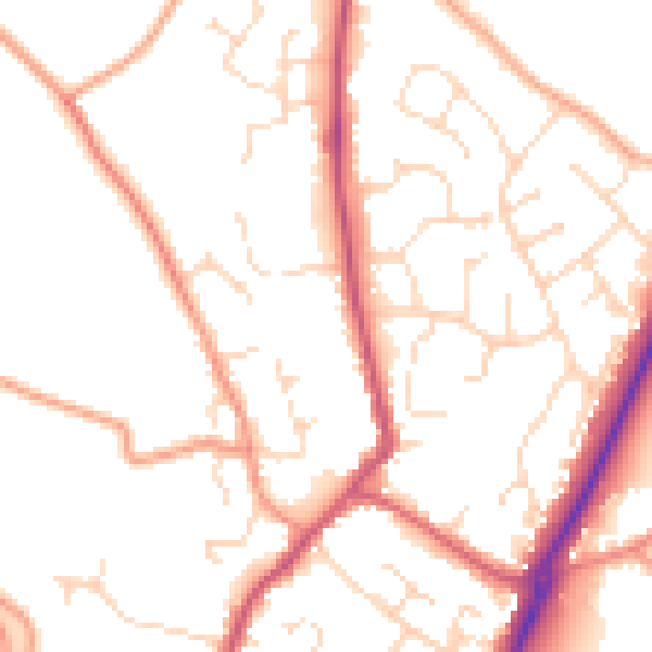 Daytime road noise heatmap for PE20 1DE