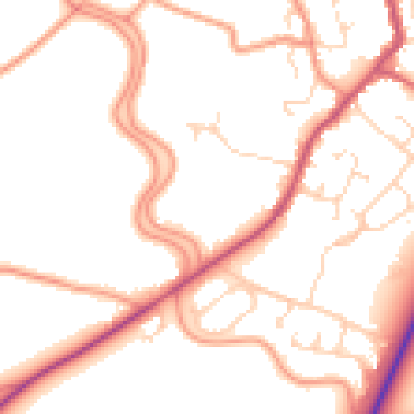 Daytime road noise heatmap for PE20 1DJ