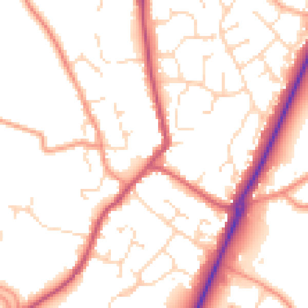 Daytime road noise heatmap for PE20 1DR