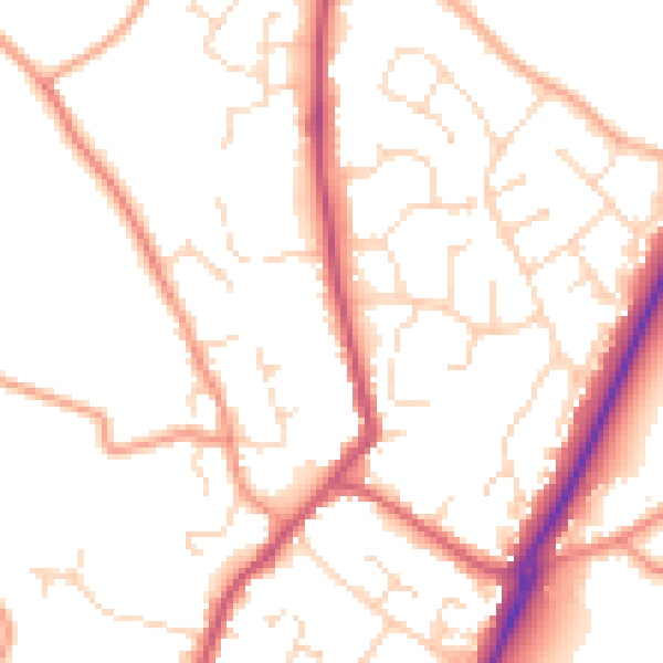 Daytime road noise heatmap for PE20 1DS