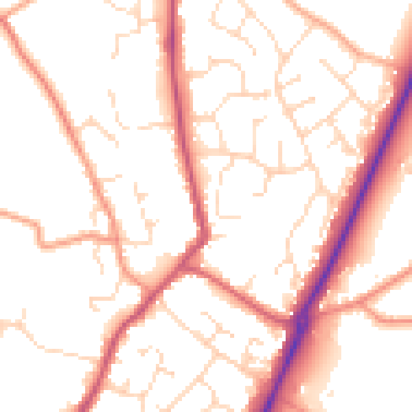 Daytime road noise heatmap for PE20 1DT