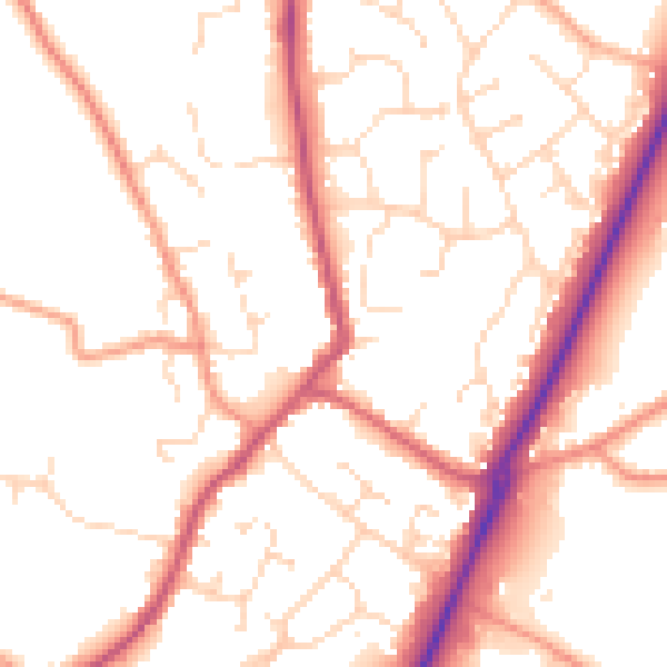 Daytime road noise heatmap for PE20 1DU