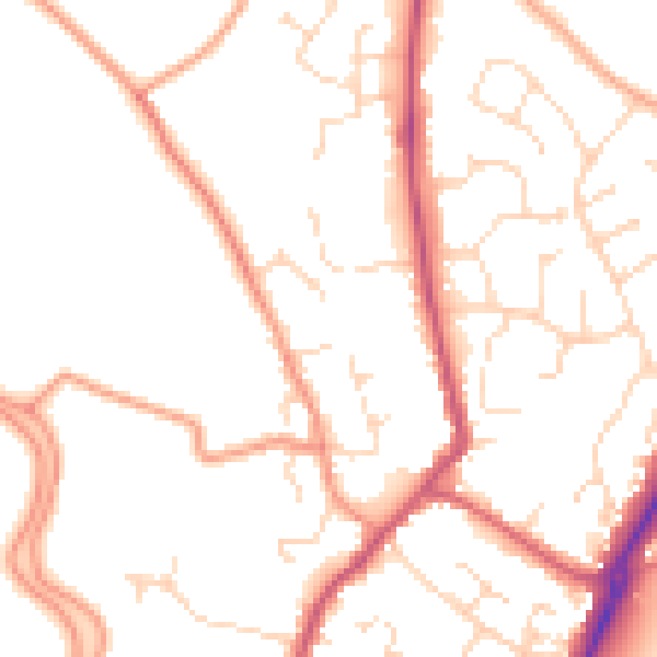 Daytime road noise heatmap for PE20 1EN
