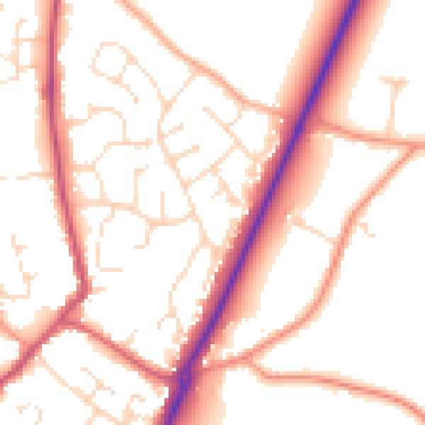 Daytime road noise heatmap for PE20 1HP