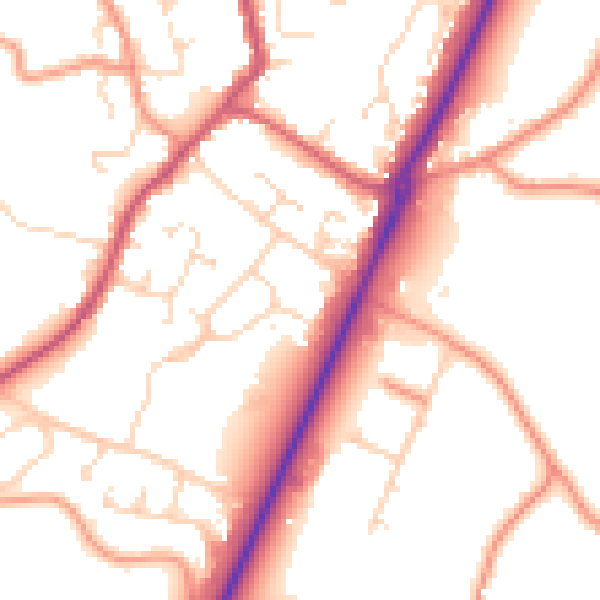 Daytime road noise heatmap for PE20 1JU
