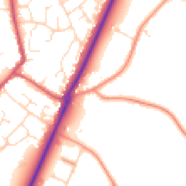 Daytime road noise heatmap for PE20 1LP