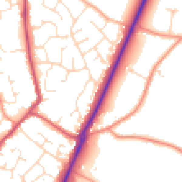 Daytime road noise heatmap for PE20 1QN