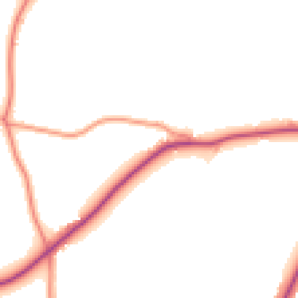 Daytime road noise heatmap for PE20 1QZ