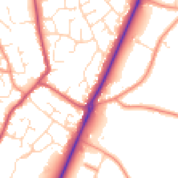 Daytime road noise heatmap for PE20 1XB
