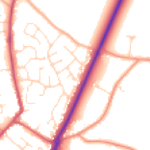 Daytime road noise heatmap for PE20 1XD