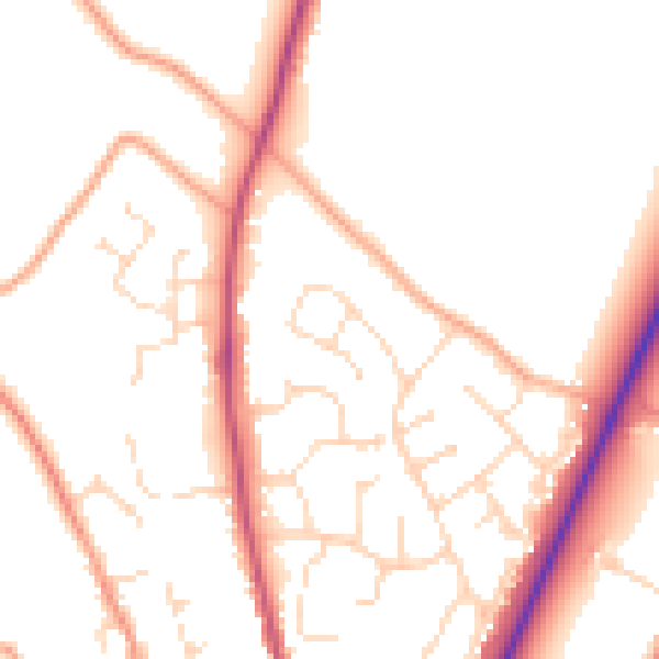 Daytime road noise heatmap for PE20 1XE