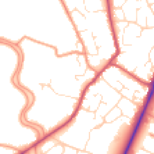Daytime road noise heatmap for PE20 1XT
