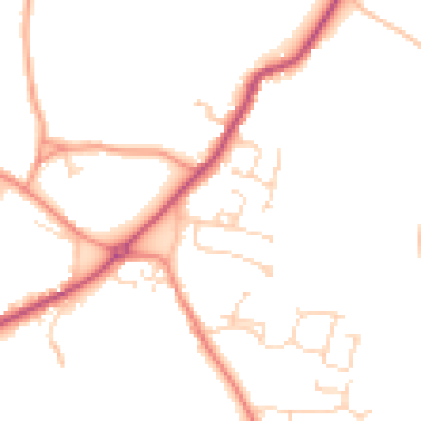 Daytime road noise heatmap for PE20 2JS