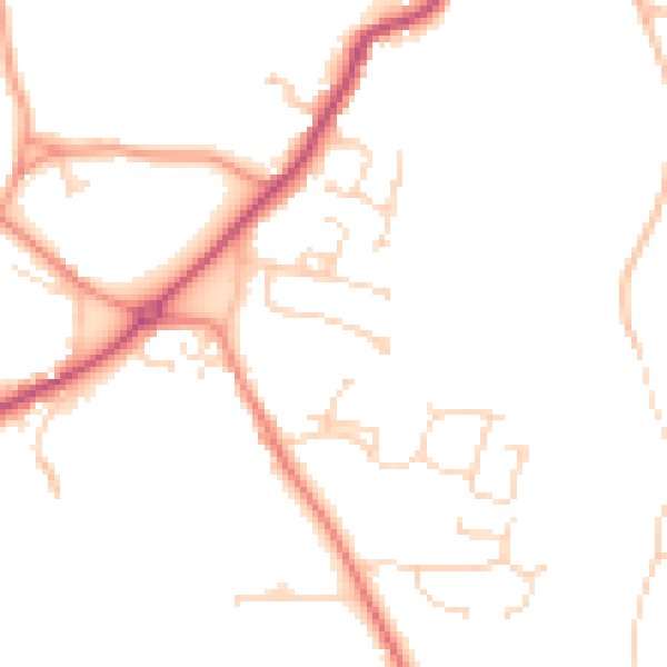 Daytime road noise heatmap for PE20 2LE