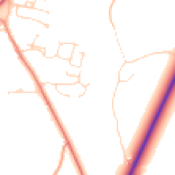 Daytime road noise heatmap for PE20 2NS