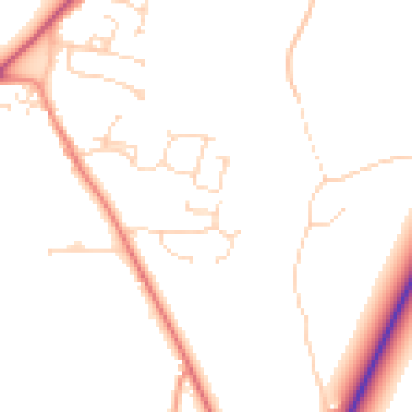 Daytime road noise heatmap for PE20 2NY