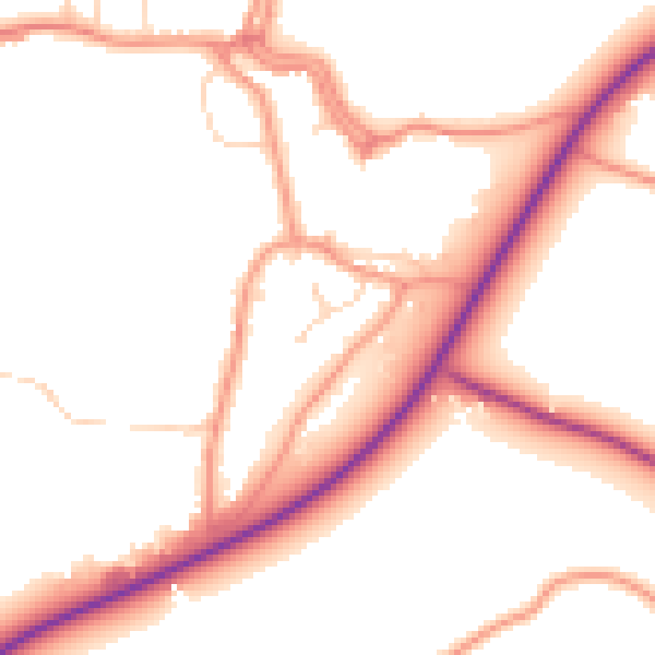 Daytime road noise heatmap for PE20 3DD