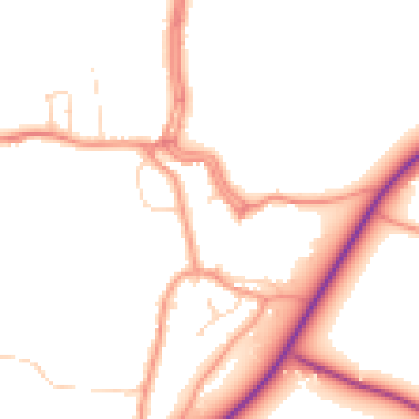 Daytime road noise heatmap for PE20 3DE