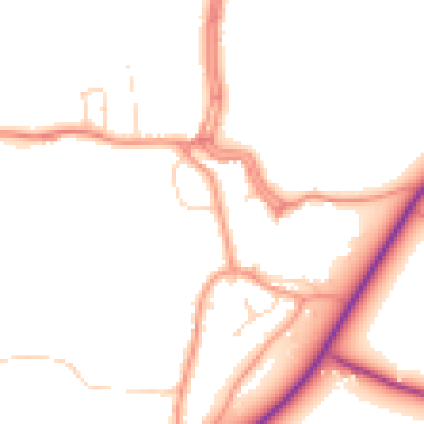 Daytime road noise heatmap for PE20 3DG