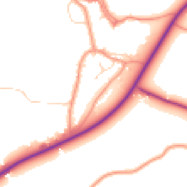 Daytime road noise heatmap for PE20 3EF