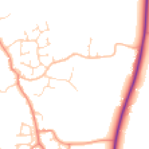 Daytime road noise heatmap for PE20 3ET