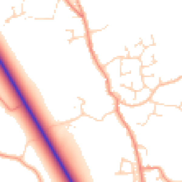 Daytime road noise heatmap for PE20 3HY