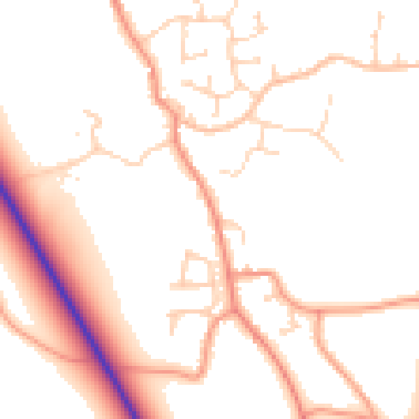 Daytime road noise heatmap for PE20 3JD